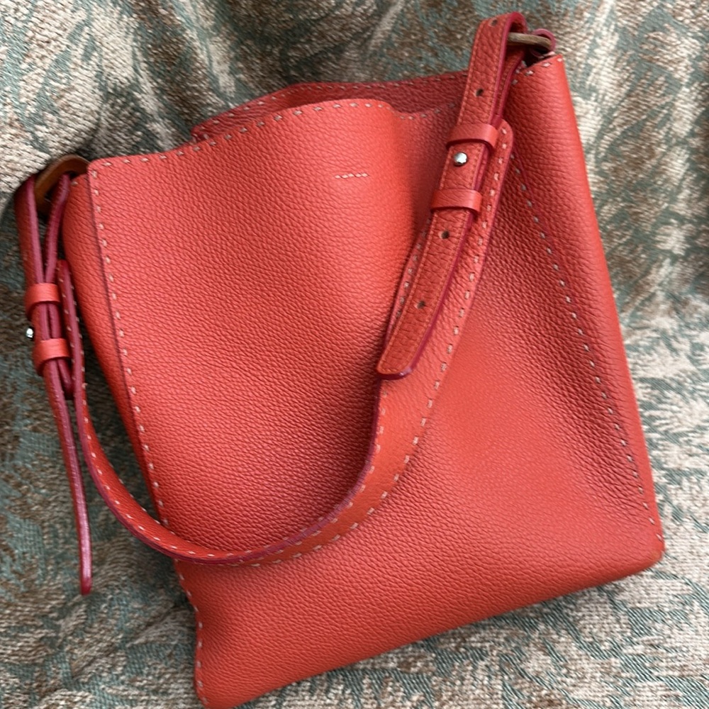 Gianni Segatta Italian pebbled leather, hand stitched bucket purse